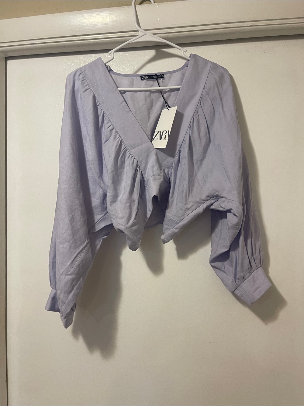 ZARA Light Lilac V-Neck Cropped Blouse NWT medium